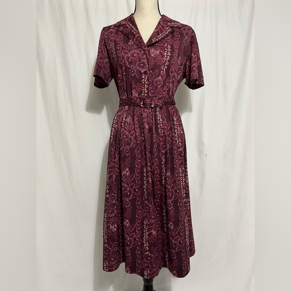 Vintage Set by Mr. Beau R L Davis Button Up Top Skirt & Belt Floral Purple